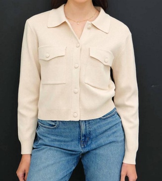 cropped button up sweater jacket in oatmeal