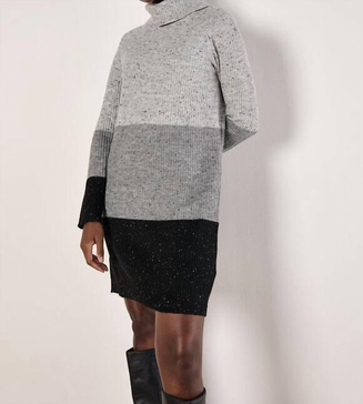 cozy chic sweater dress in tonal grey/black