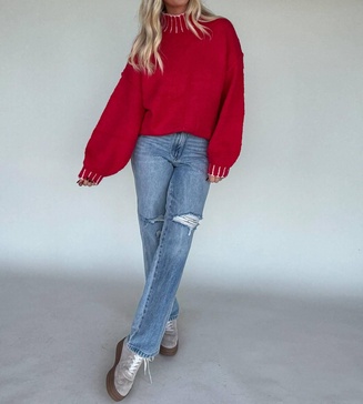 carrie oversized mock neck sweater in red
