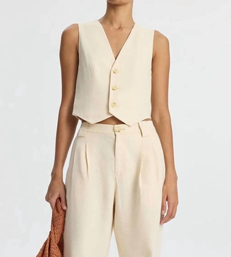 maxwell stretch linen vest in bone