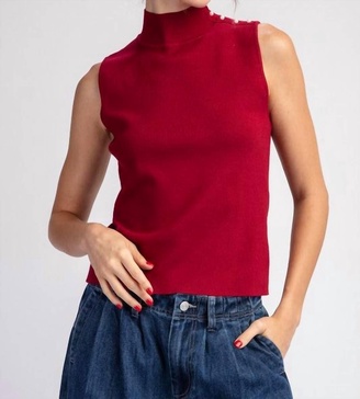 mock neck sleeveless sweater top in cherry red