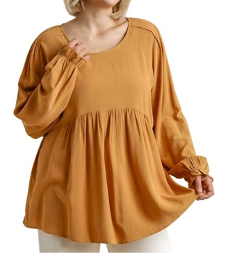 pleated detail babydoll top - plus in mustard