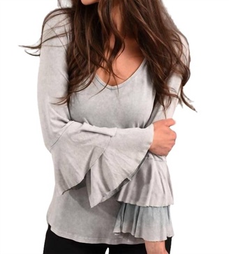 stone wash bell sleeve top in slate