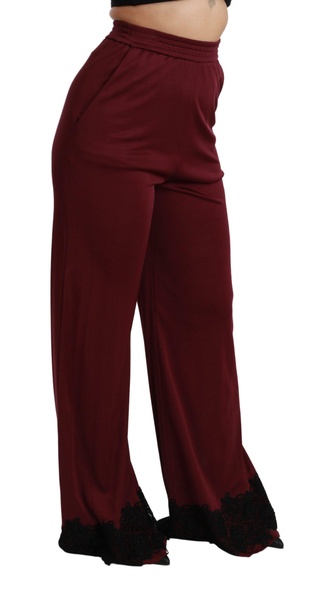 Dolce & Gabbana  Black Lace High Waist Wide Leg Maroon  Pants