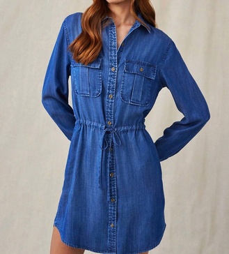 utility pocket denim dress in chambray
