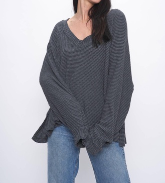 rosalita cozy thermal v neck long sleeve top in midnight forest