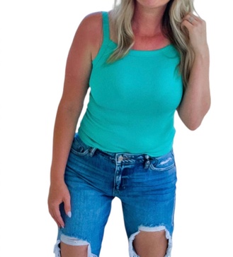 solid mini ribbed tank top in aqua