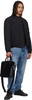Black Structured Leather Logo Lettering Briefcase