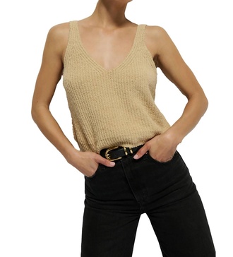 cece sweater tank in warm sand