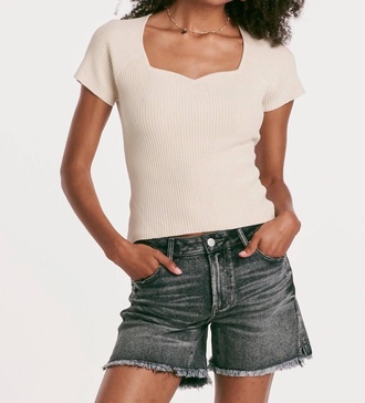 bria sweetheart neck rib top in birch