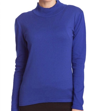long sleeve mock neck pullover in cobalt