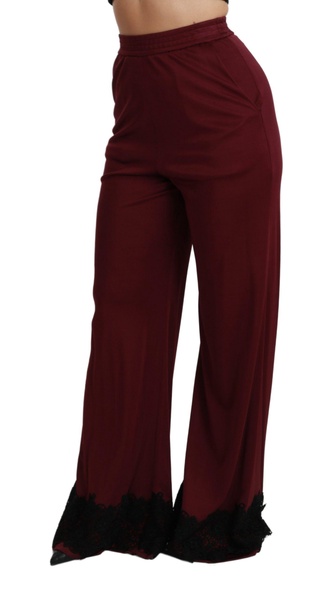 Dolce & Gabbana  Black Lace High Waist Wide Leg Maroon  Pants