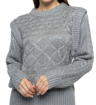 cable knit extended shoulder sweater in grey