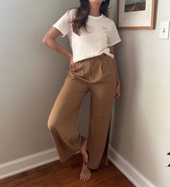 lennon buttoned wide leg pants in camel