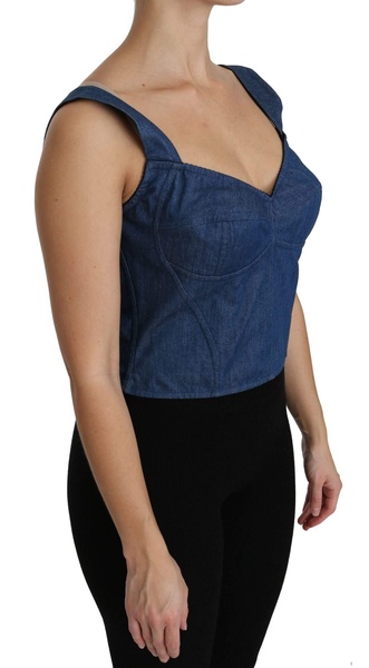Dolce & Gabbana  Blue Sleeveless Bustier Blouse Cotton Top
