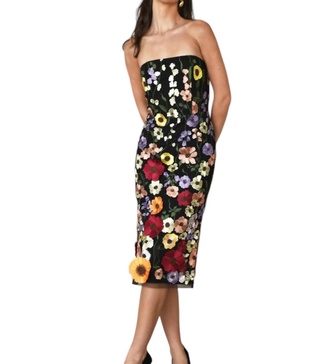 beth 3d floral midi dress in black multi