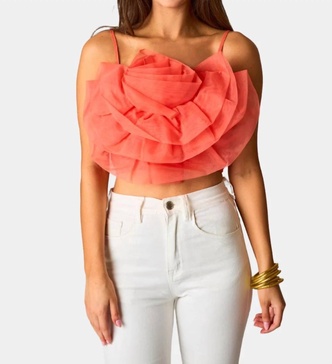 petal flower applique tank top in tangerine