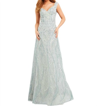 embroidered evening gown in light green