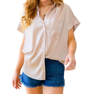 never have i ever button down blouse in champagne