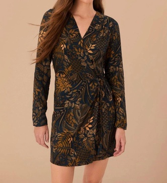 dotted mini wrap dress in forest teal