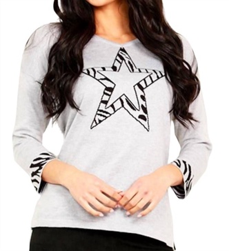 3/4 star sleeve v-neck sweater in silver