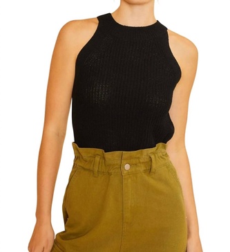 halter neck knit sweater tank in black