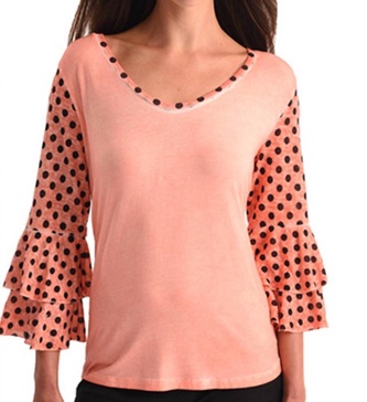 polkadot sleeve top in peach