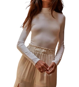 long sleeve mock neck bodysuit in white