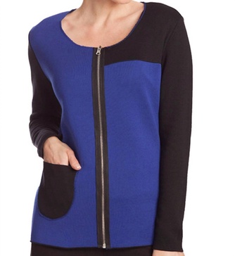 stitch detail reversible cardigan in black/cobalt