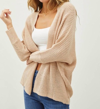 dolman sleeve open front cardigan in natural