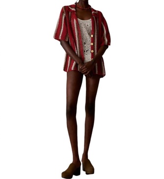colby shirt in red/chocolate/taupe/cream