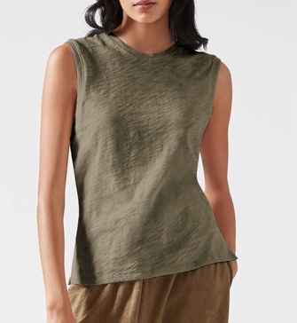 womens slub jersey school boy sleeveless in army
