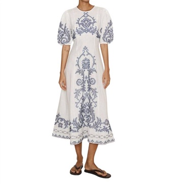 hazel embroidered midi dress in white