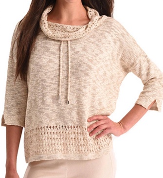 cowl neck crochet top in sand