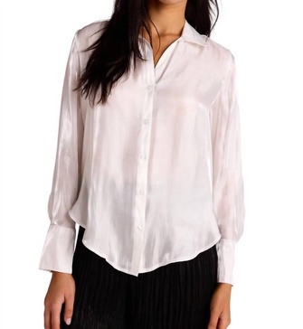 shirt tail button down in white shimmer
