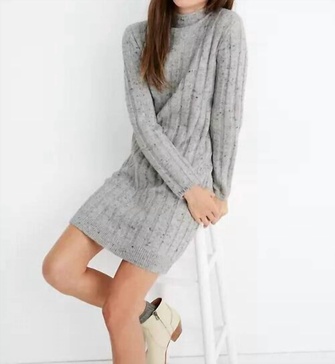 donegal rolled mock neck sweater dress in gray