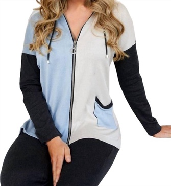 color block zip hoodie with pocket in ice combo