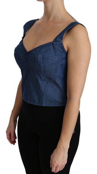Dolce & Gabbana  Blue Sleeveless Bustier Blouse Cotton Top