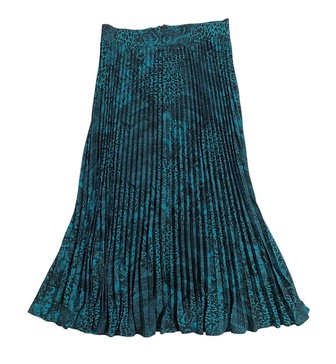 women's animal print pleated midi skirt in teal blue