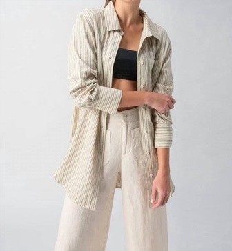 long line pocket shirt in eco olive stripe