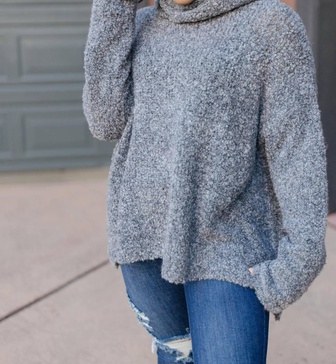 popcorn and a movie sweater in gray