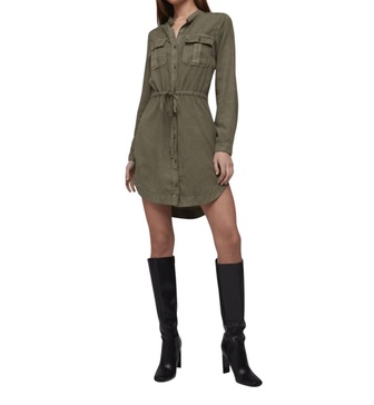 flap pocket shirt dress in herb green