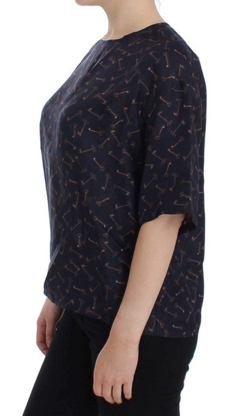 Dolce & Gabbana  Blue gold key print silk blouse