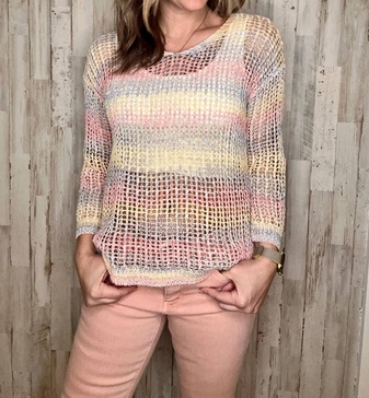 time to play fishnet crochet sweater in multicolor
