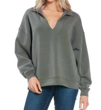 two piece scuba v neck set in olive