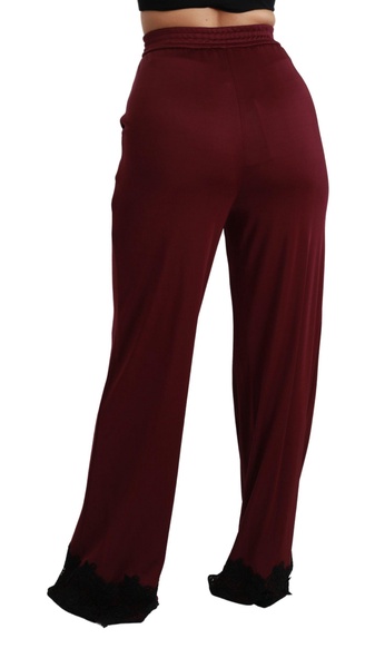 Dolce & Gabbana  Black Lace High Waist Wide Leg Maroon  Pants