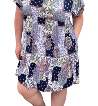 patchwork paisley babydoll dress in multi color