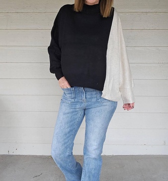 two tone sweater in black