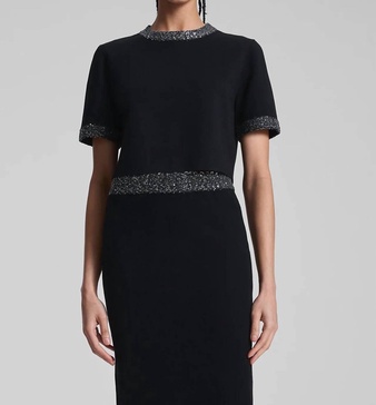 maeve sequin embellished top in black/silver