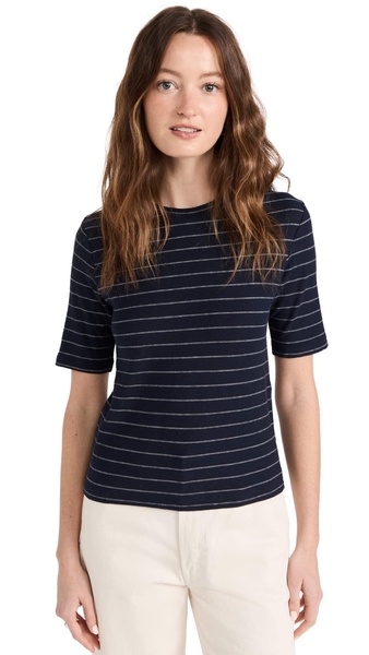 Vince Women's Striped Relaxed Elbow Sleeve Crew Tee
